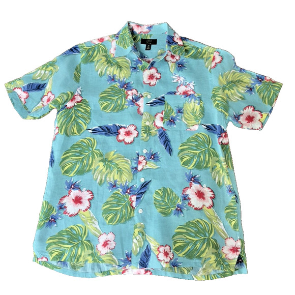 NWOT. Club Room Luxury Mens Hawaiian Floral Linen Short Sleeve Shirt sz M - Picture 1 of 2